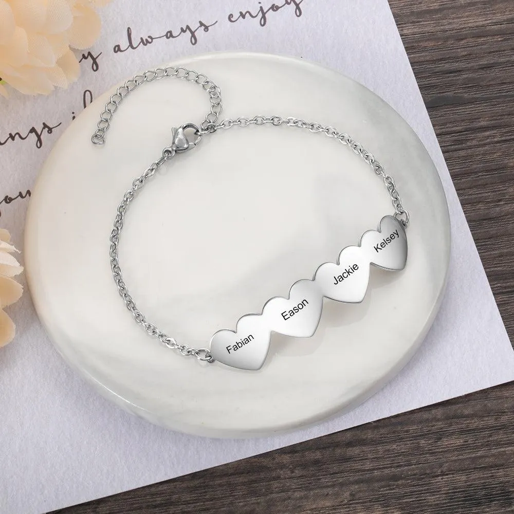 925 Sterling Silver Chain Of Love - Chain Bracelet with 4 Custom Name - Fashion Jewelry for Women