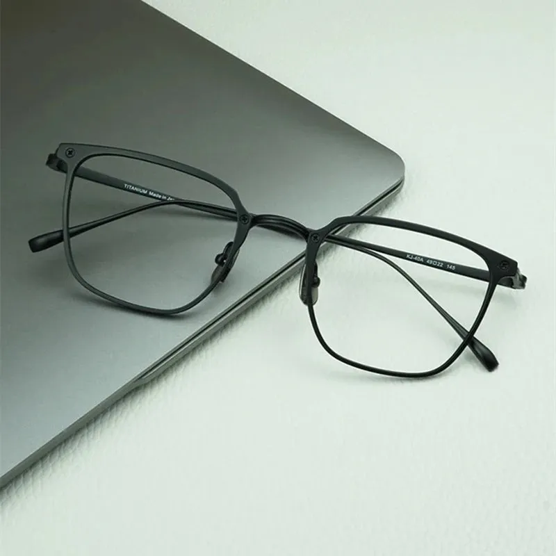 Black Mask Unisex Full Rim Square Titanium Eyeglasses Kj40