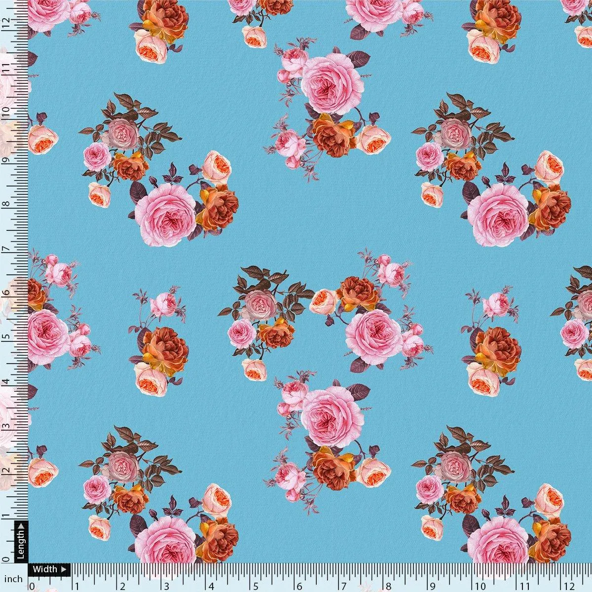 Blissful Pink Roses Digital Printed Fabric - Kora Silk