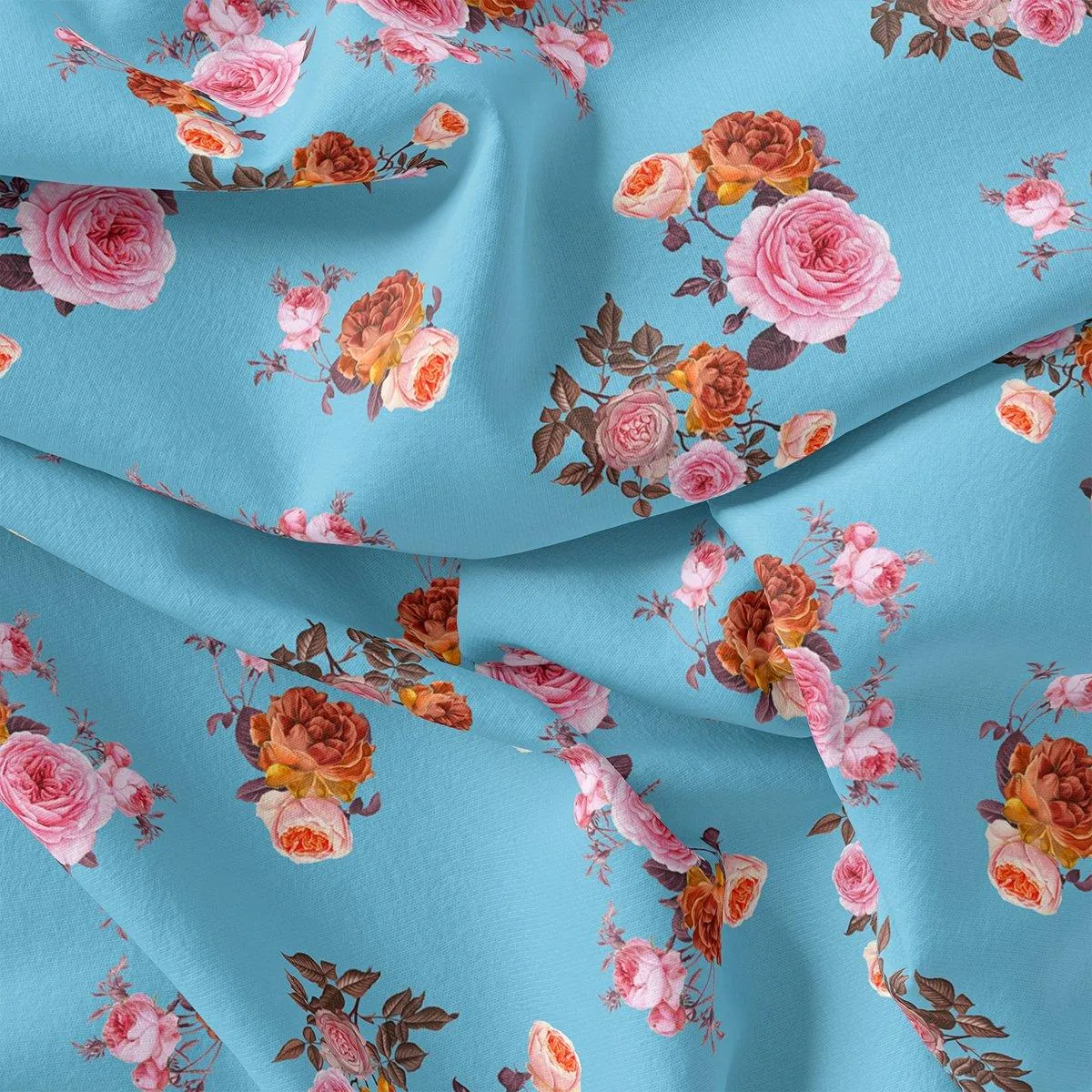 Blissful Pink Roses Digital Printed Fabric - Kora Silk