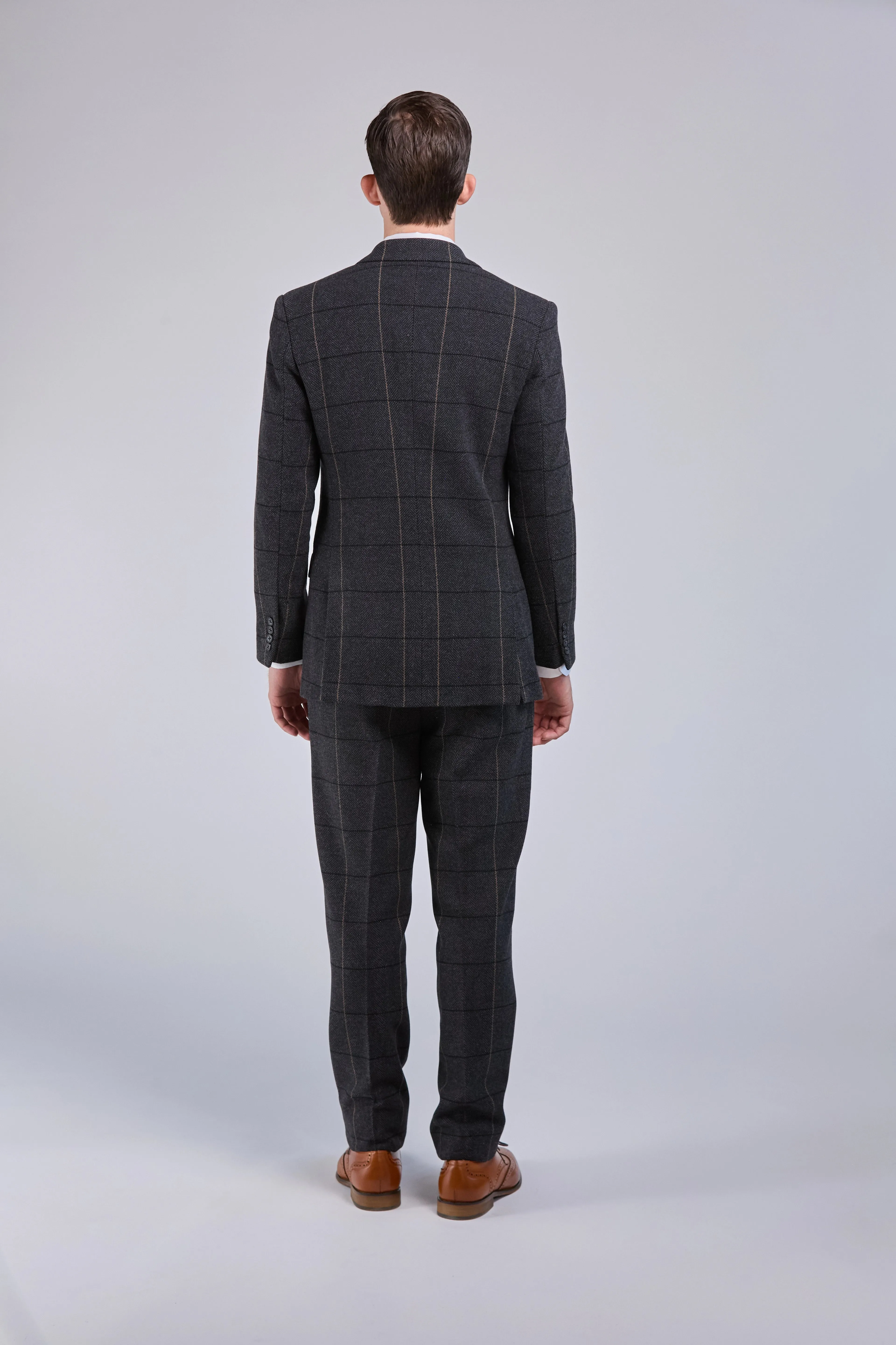 Charcoal Grey Overcheck Tweed 3 Piece Suit