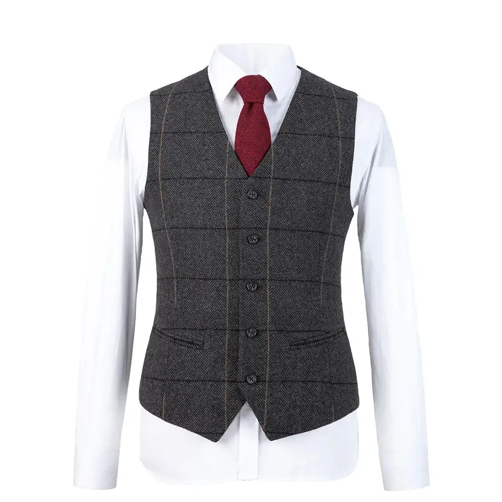 Charcoal Grey Overcheck Tweed 3 Piece Suit