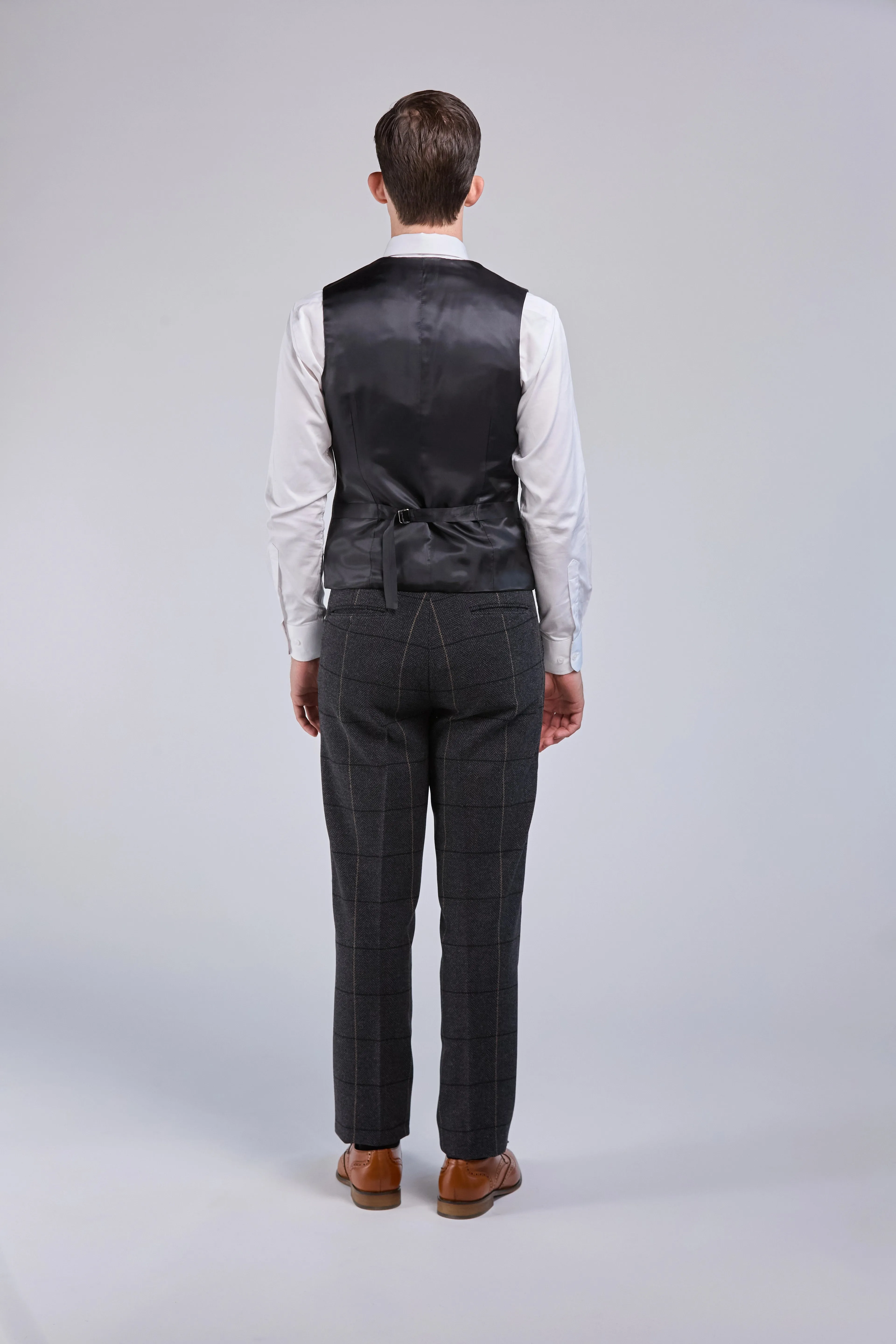 Charcoal Grey Overcheck Tweed 3 Piece Suit