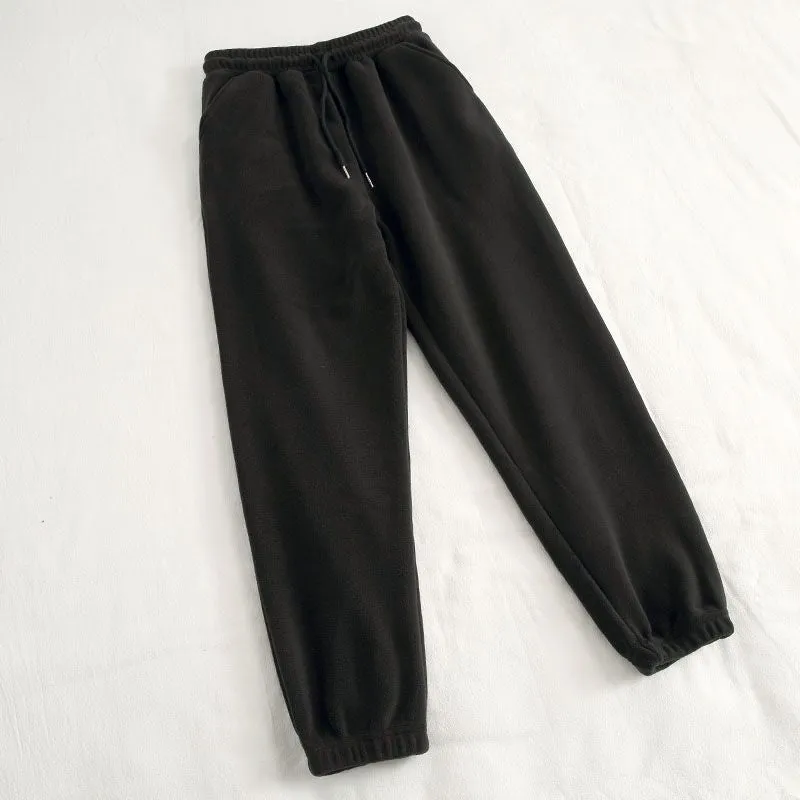 Double-sided Polar Fleece Women's Pants Wide Leg Ankle Banded Pants