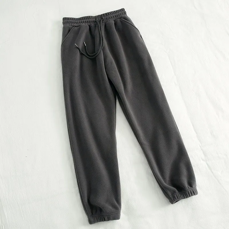 Double-sided Polar Fleece Women's Pants Wide Leg Ankle Banded Pants