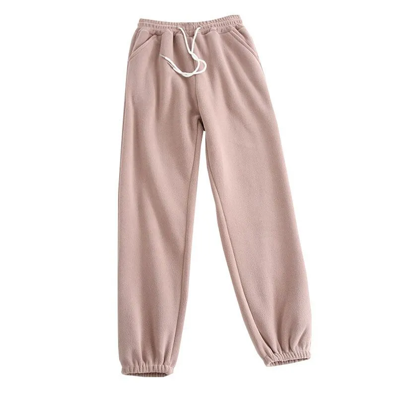 Double-sided Polar Fleece Women's Pants Wide Leg Ankle Banded Pants