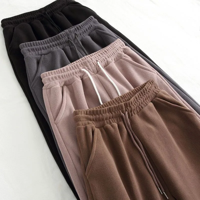 Double-sided Polar Fleece Women's Pants Wide Leg Ankle Banded Pants