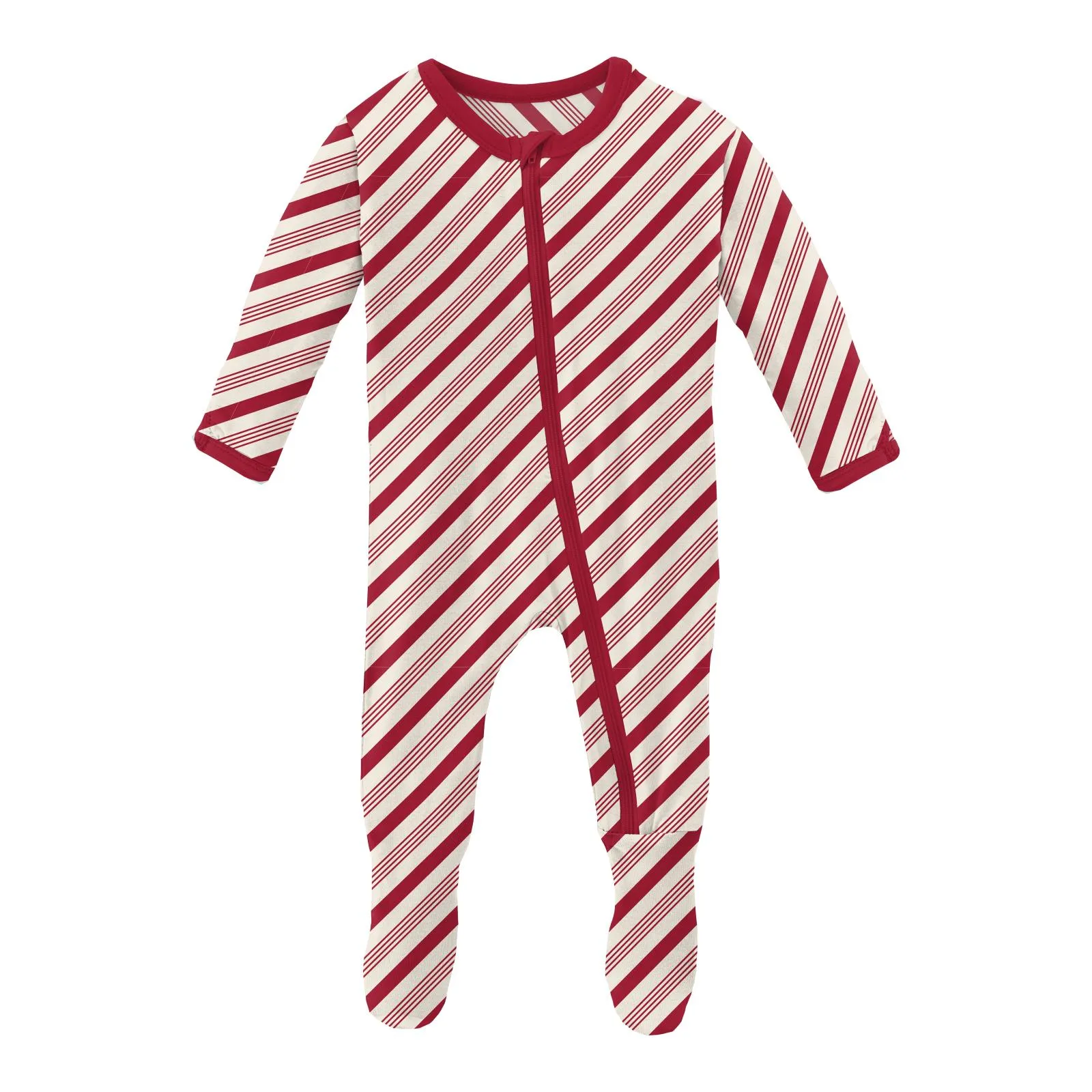 KicKee Pants Crimson Candy Cane Stripe Footie with Zipper