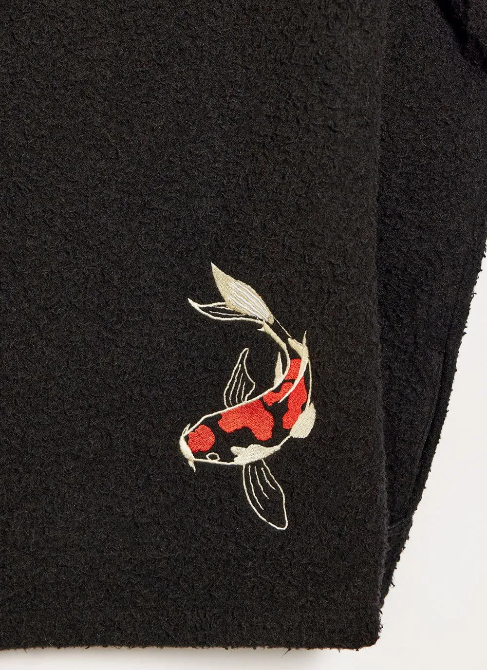 Koi Carp Embroidered Blanket Overshirt | Casentino Wool | Black