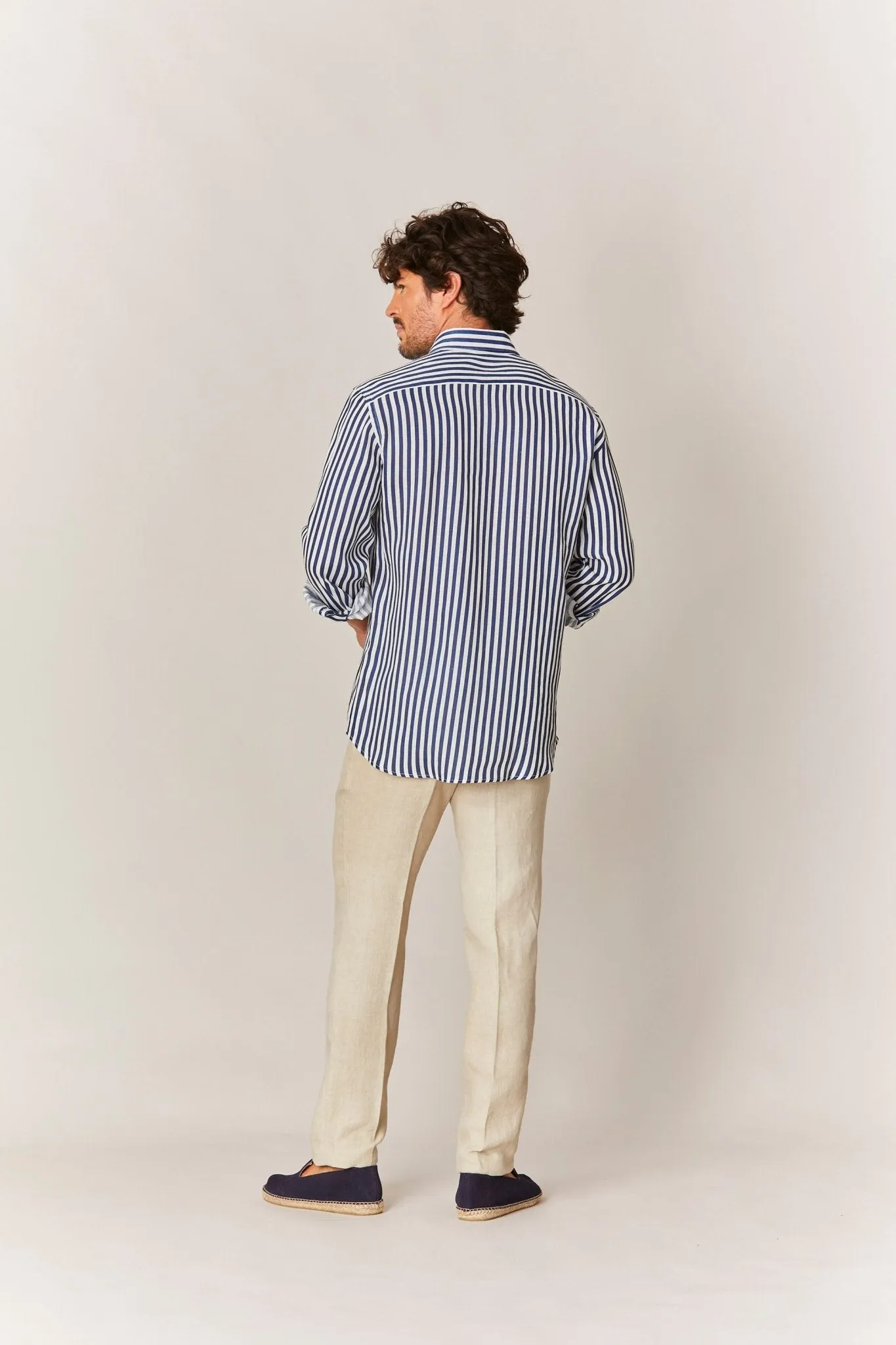 linen striped shirt navy