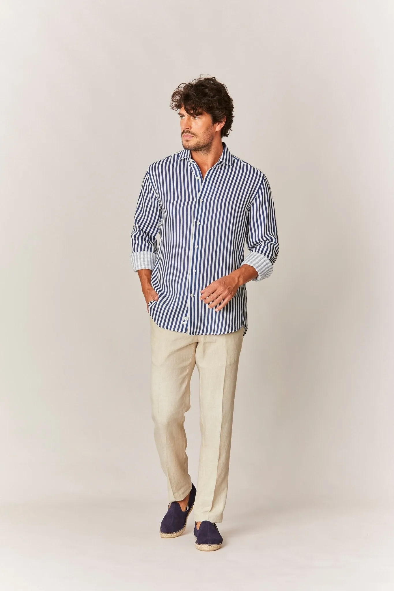 linen striped shirt navy