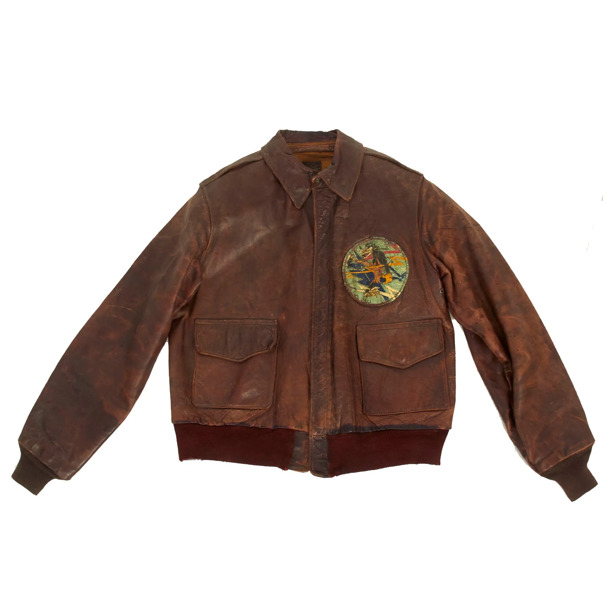 Original U.S. WWII 2nd Air Force Disney “Big Bad Wolf” Squadron Painted A-2 Leather Flight Jacket - 474th Fighter Group, 70th Fighter Wing, 9th Air Force