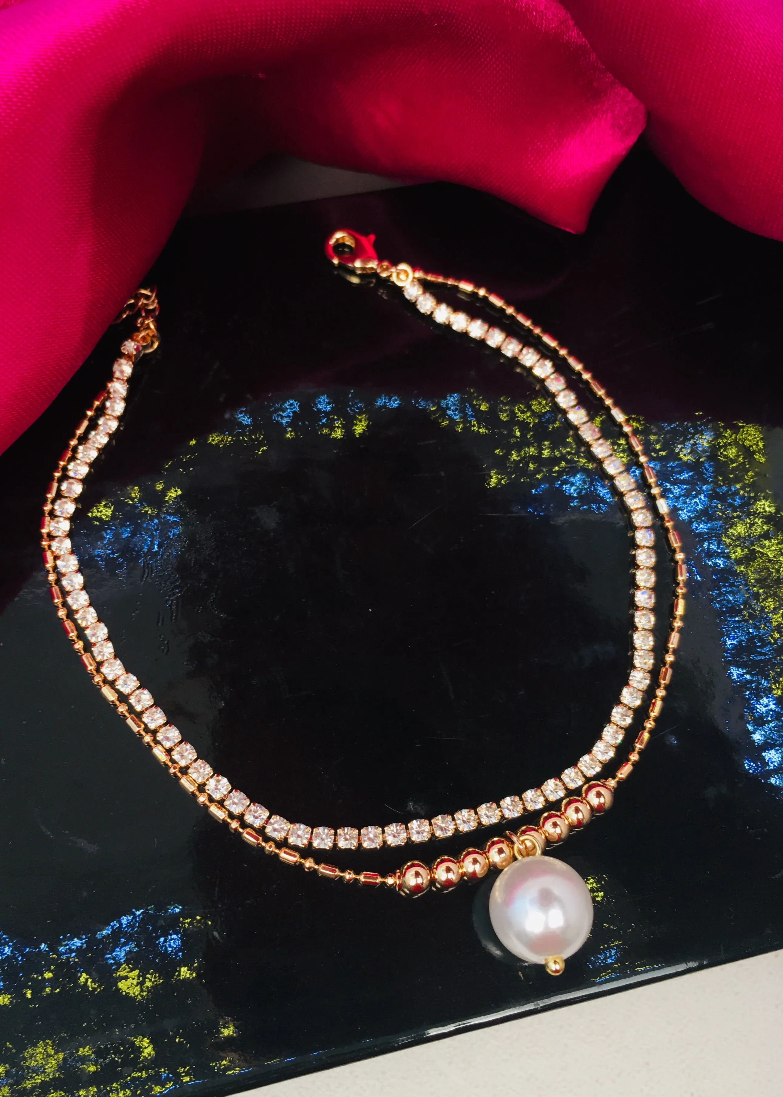 PEARL WITH WHITE STONE ANKLET