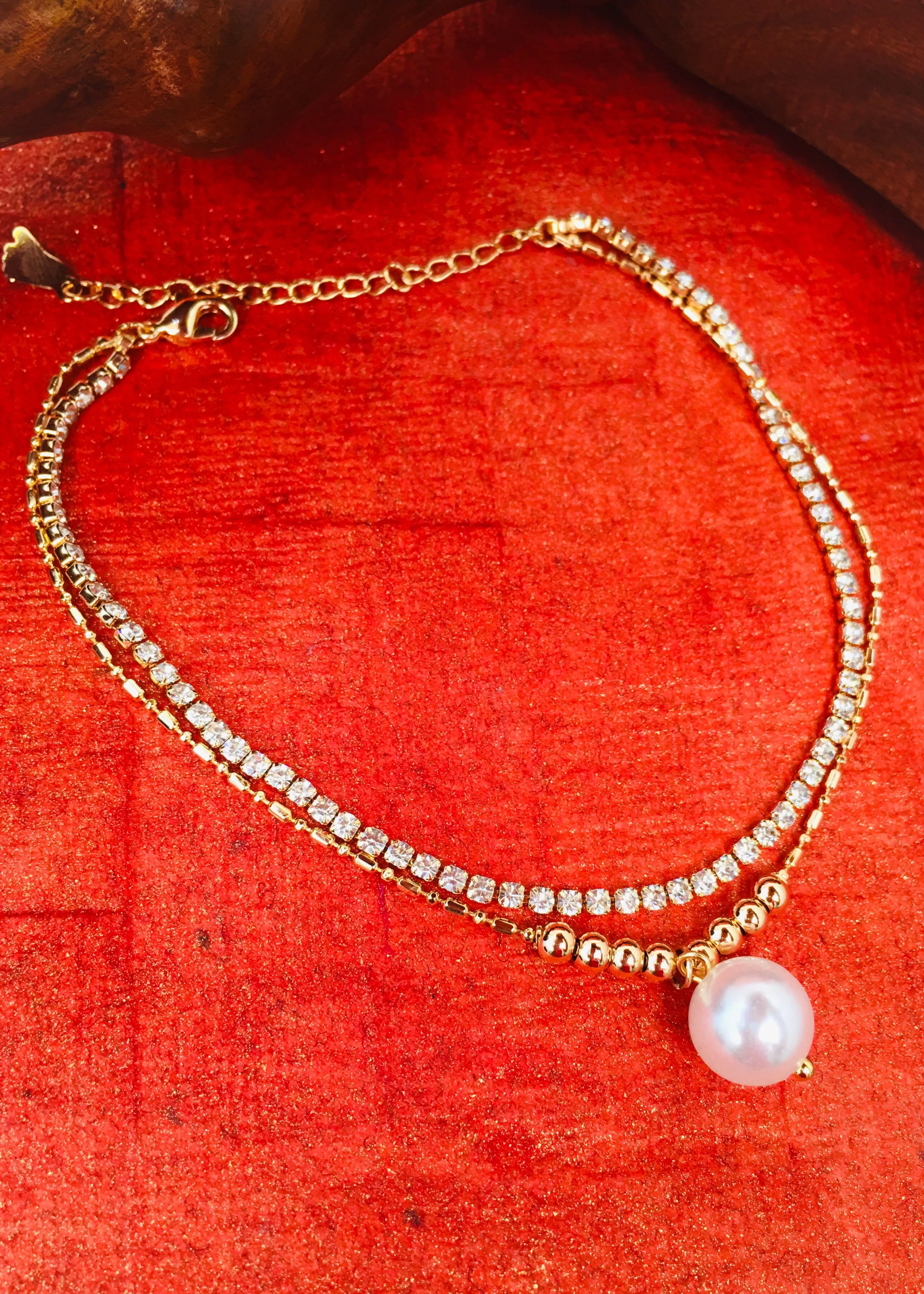 PEARL WITH WHITE STONE ANKLET