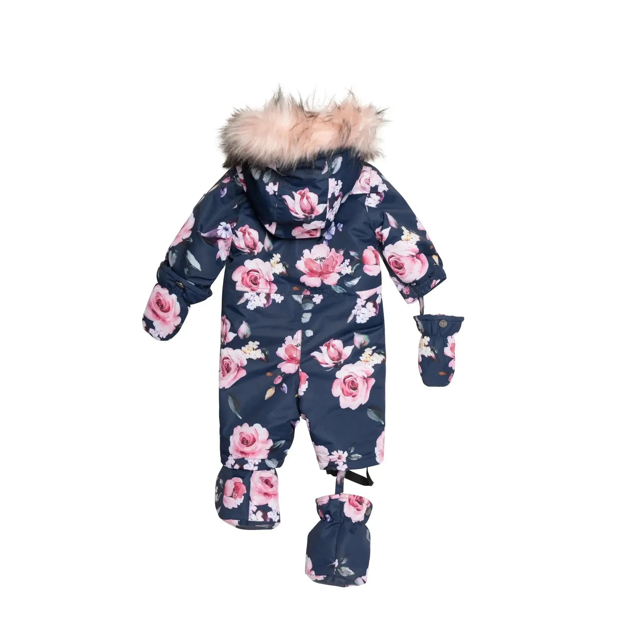 Printed Roses One Piece Baby Snowsuit Navy | DEUX PAR DEUX