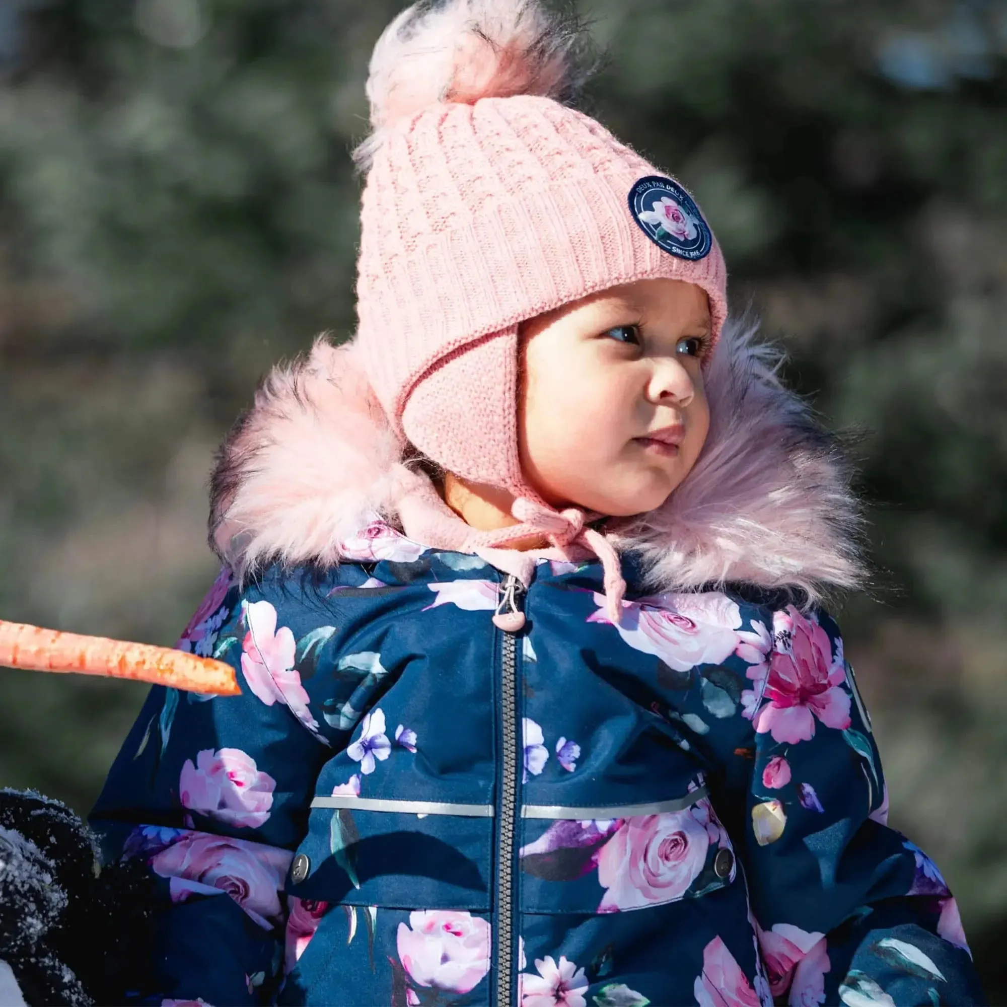 Printed Roses One Piece Baby Snowsuit Navy | DEUX PAR DEUX