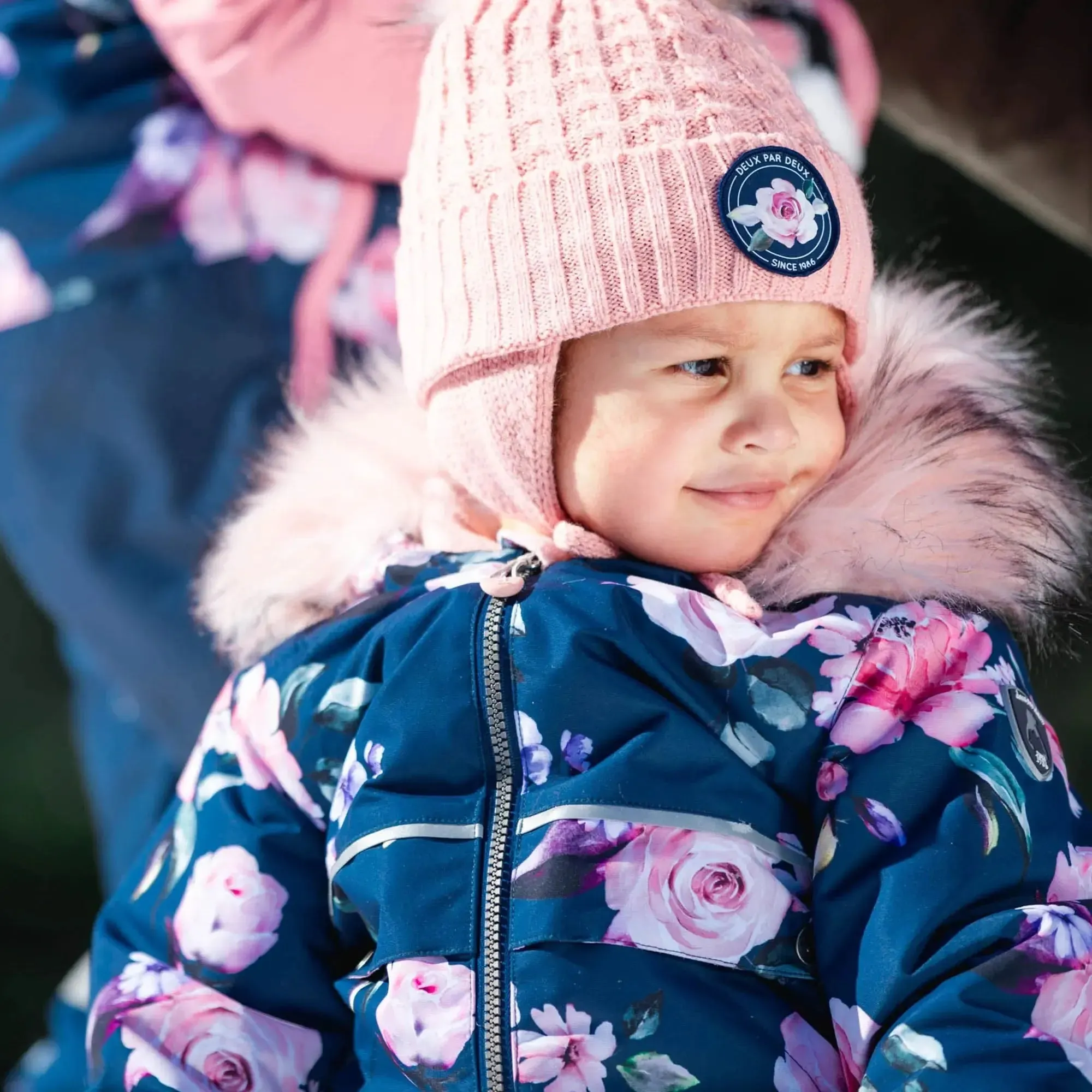 Printed Roses One Piece Baby Snowsuit Navy | DEUX PAR DEUX