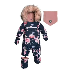 Printed Roses One Piece Baby Snowsuit Navy | DEUX PAR DEUX