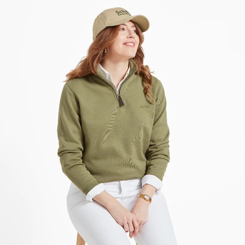 Schoffel Sennen Cove Ladies 1/4 Zip Sweatshirt - Light Khaki Green