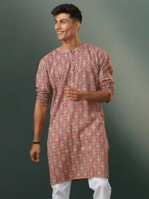 VASTRAMAY Red Ajrakh Printed Cotton Kurta