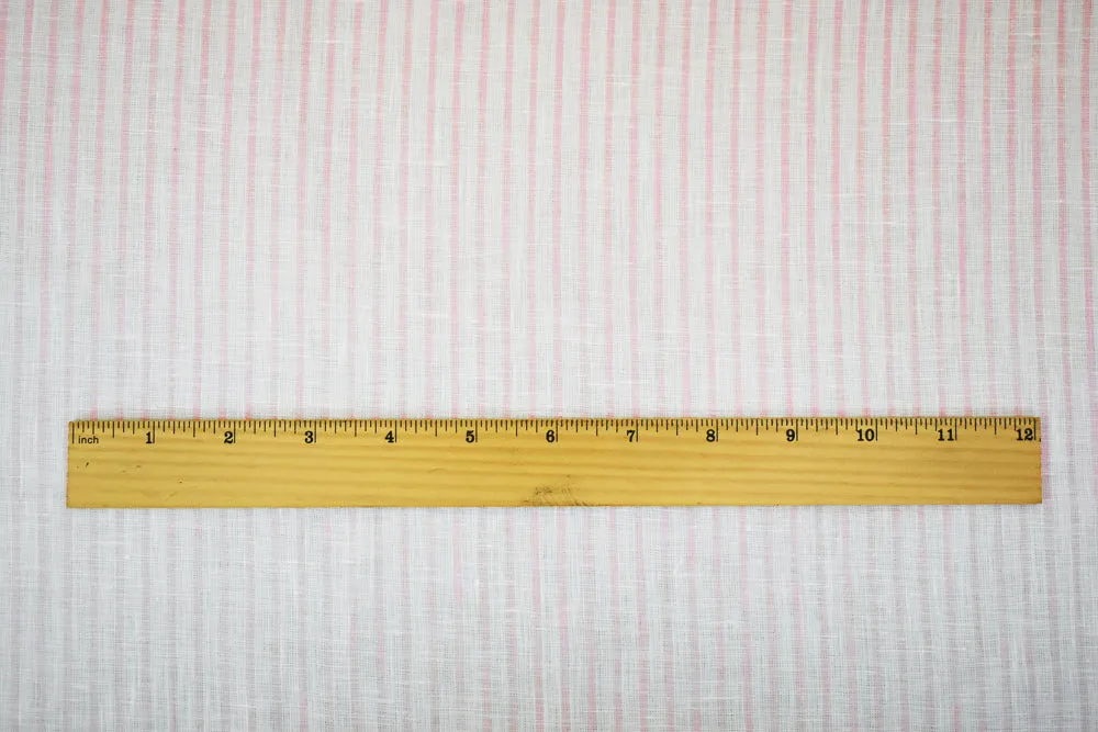 White-Pink Striped Spence Bryson Striped Washed Irish Linen Woven Fabric