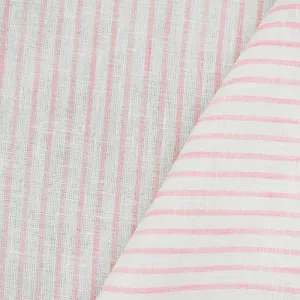 White-Pink Striped Spence Bryson Striped Washed Irish Linen Woven Fabric