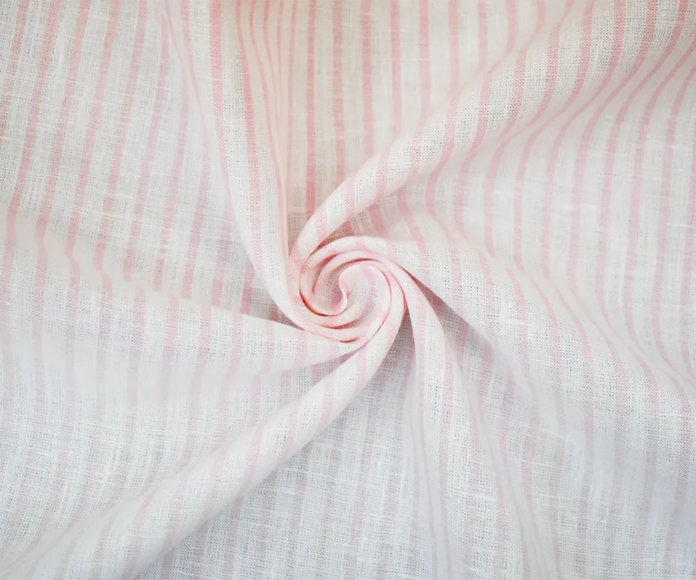 White-Pink Striped Spence Bryson Striped Washed Irish Linen Woven Fabric